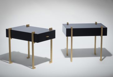 modern side table in dark blue lacquer and brass 1
