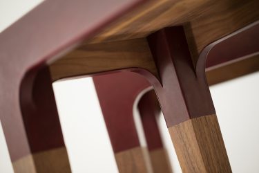 leather and walnut console table detail 1