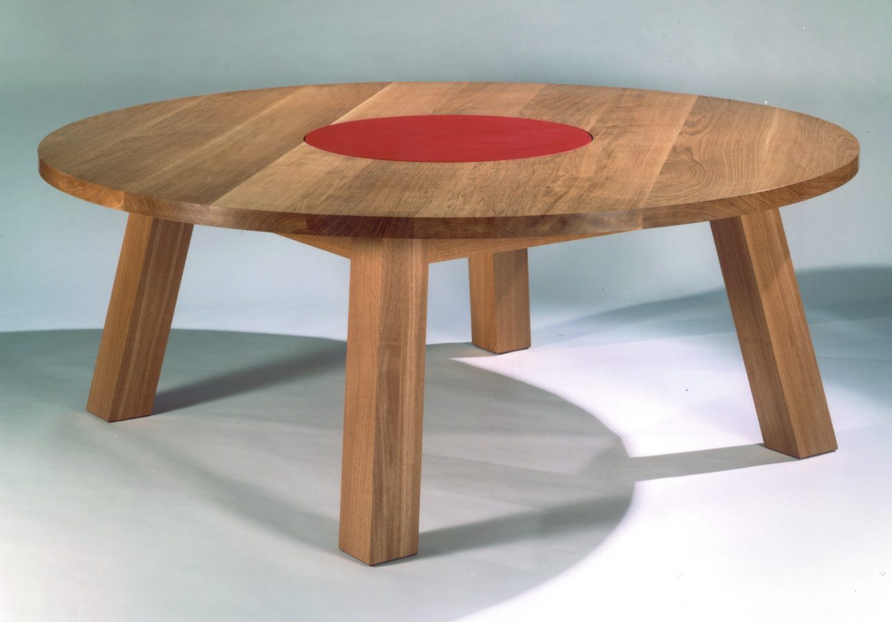 Round Oak & Orange Dining Table - Baring Furniture