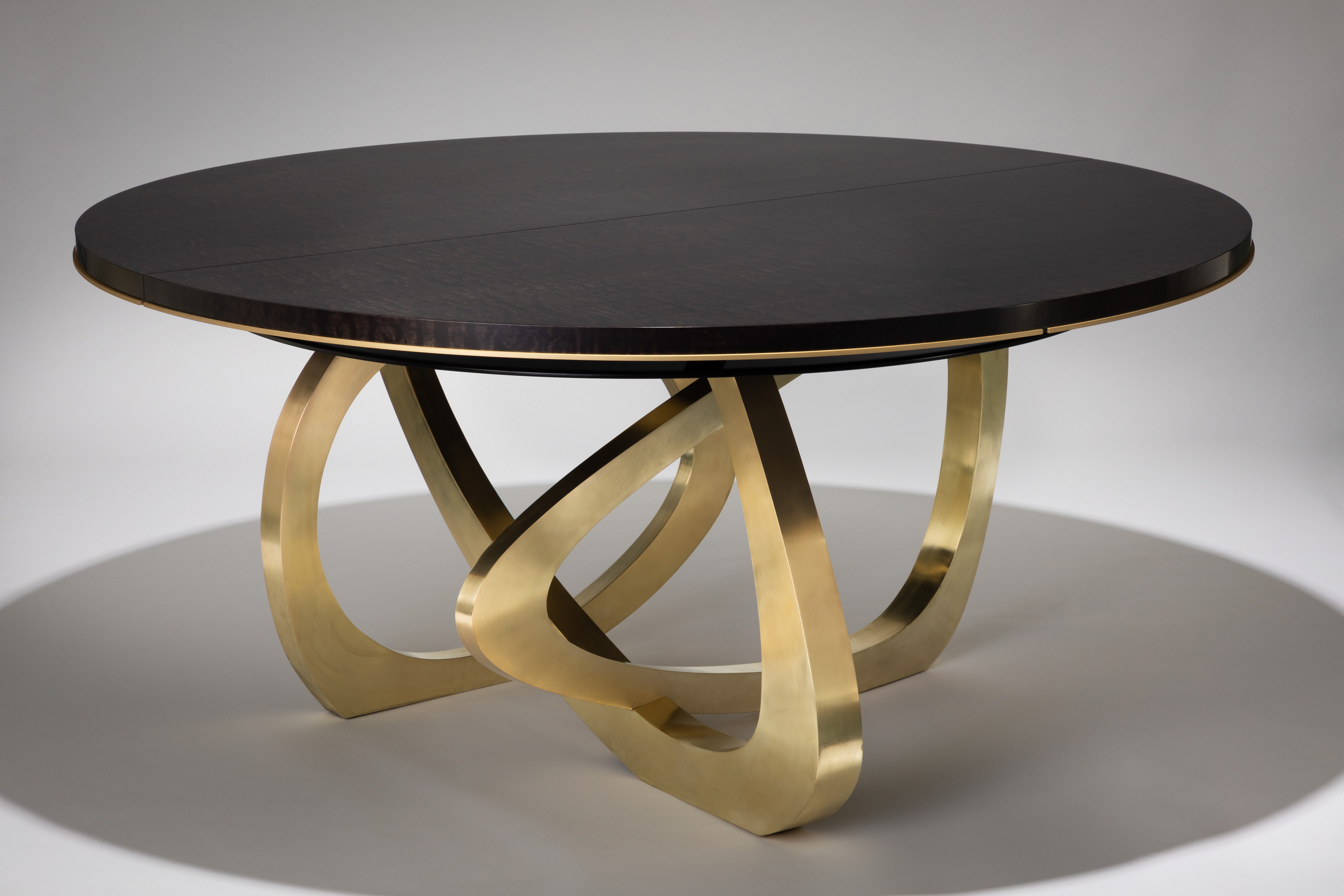 wood and brass dining table